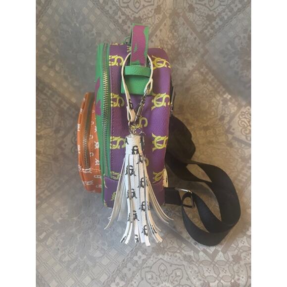 Steve Madden BBLogo Colorful Mini Backpack Purse W Tassel EUC Green - Picture 3 of 4
